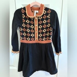 Janie and Jack Retro Black Dress with Orange Floral Pattern Size 5
